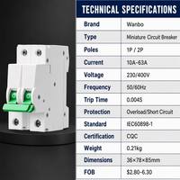 Interruptor Automático Miniatura Wanbo-406 2P MCB 400V C63 con Protección Contra Sobrecarga y Cortocircuito de Disparo Rápido para Tablero de Distribución