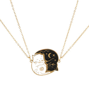 Colar de Pingente Moderno de Aço Inoxidável com Desenho Animado Vintage de Gato Sol e Lua, Corrente de Elos, Presente para Crianças, Mulheres e Casais - Product Image 5