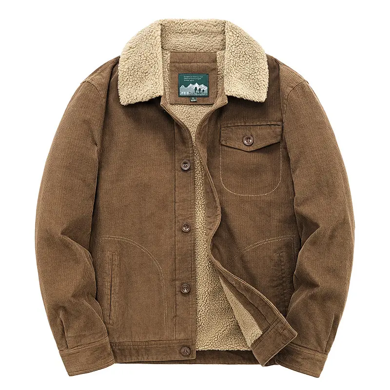 2022 Fashion Warm Casual Keep Warm Spring Autumn Blank Cashmere Thickened Retro Corduroy Jacket Men