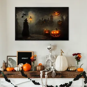 Decoración de Halloween para el hogar, pintura sobre lienzo con luces Led, arte de pared, festival fantasma, Luna, impresión en lienzo