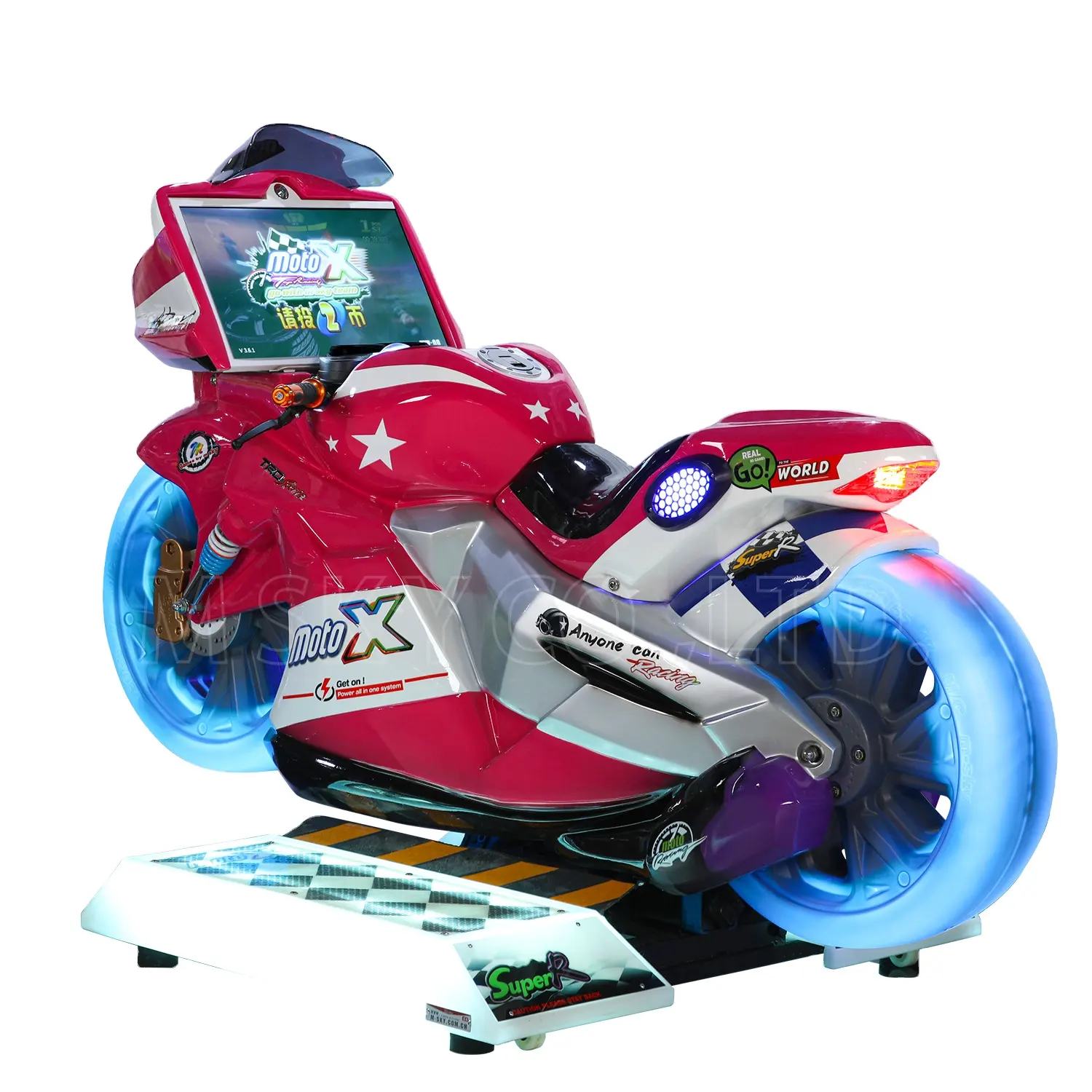 เกมขับรถในร่ม Moto เครื่องจำลองการแข่งรถเครื่องเกมรถจักรยานยนต์ Kiddie ขี่เครื่องหยอดเหรียญ