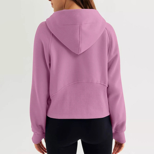 เสื้อฮู้ดครอปซิปครึ่งตัวสำหรับผู้หญิง KingSen แบบปรับแต่งได้ ผ้าคอตตอนหนานุ่ม ทรงหลวม สวมใส่สบายๆ - Product Image 5