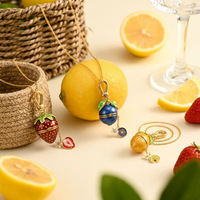 Collier pendentif fruit en émail plaqué or 18 carats D1024, fait main, citron, fraise, bijoux, cadeau unique pour femmes