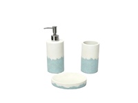 Ensemble d'accessoires de salle de bain en résine élégant et écologique, trois pièces, bicolore bleu clair et blanc, kit de bain, distributeur de savon liquide