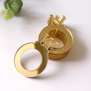 Cincin serbet pernikahan mewah unik potong Laser akrilik inisial nama kustom cincin serbet emas dekorasi mandi pengantin - Product Image 2