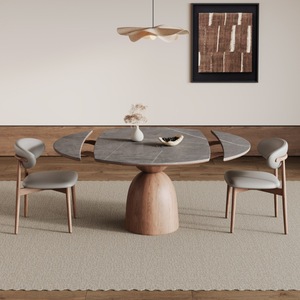 Solid Wood Slab <b>Dining</b> <b>Table</b> 4 Piece Extendable Set Minimalist Design For <b>Dining</b> Room - Product Image 1
