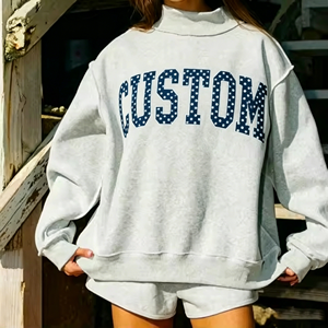 Custom Logo Wholesale Polka Dot Letter <b>Women's</b> Oversized Winter Autumn <b>Long</b> Sleeve <b>Woman</b> Mock Neck Pullover <b>Sweatshirt</b> - Product Image 5