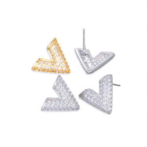 Orecchini a Perno E3185 con Freccia in Oro Bianco, Cristalli e Strass, Micro Inserti, Trendy Unisex per Uso Quotidiano - Product Image 1