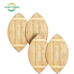 4 Pcs Touchdown Football Shaped Planche de service et de découpe en bambou Plateau de service gravé pour la cuisine Charcuterie Cadeau Party Supply