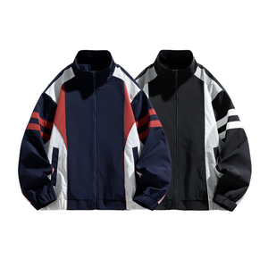 Blouson universitaire unisexe en polyester uni, élégant, avec impression de haute qualité par transfert thermique, logo personnalisé sur le devant, fermeture éclair, respirant - Product Image 1