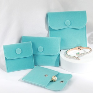 Custom Logo Blue Pink Velvet Fabric Ring Necklace Jewelry Pouches <b>Small</b> <b>Drawstring</b> Storage Packing <b>Bag</b> - Product Image 1