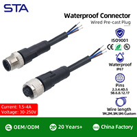 Connecteur de capteur M12 OEM ODM mâle/femelle étanche IP67, prise d'automatisation industrielle, assemblage de câbles PVC/TPU à 2, 3, 4, 5, 6, 8, 12 broches