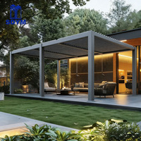 Pavillon de plage de luxe en alliage d'aluminium, imperméable, motorisé, télécommandé, avec toit à lames orientables, durable et anti-corrosion, offrant une protection solaire.