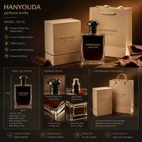Vente en gros de flacons de parfum rectangulaires HANYOUDA de 100 ml, bouchon en métal doré, verre cristallin épaissi, pulvérisateur à pompe, gravure dorée
