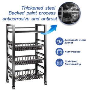 Chariot de rangement métallique à roulettes 3/4/5 niveaux pour la maison, organisateur mobile avec paniers grillagés amovibles et roues verrouillables - Product Image 3