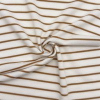 Tissu en maille rayée en molleton teint en fil, polyester, rayonne, élasthanne, 190 GSM, blanc et marron, pour t-shirts et robes, vente en gros