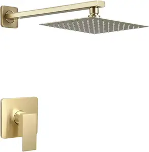 Chuveiro de parede com braço de bronze, chuveiro de chuva, conjunto com torneiras para banheira e chuveiro