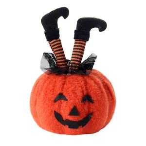 2024 bella qualità carino feltro arancione decorazione di zucca di Halloween con la gamba per la decorazione di Halloween festa autunnale