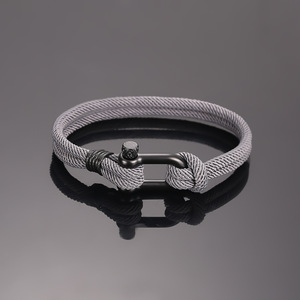 Pulsera en forma de U de acero inoxidable para hombre, pulsera Náutica de moda de doble capa con diseño de cuerda de Milán, pulseras de grillete deportivas de supervivencia al aire libre - Product Image 1
