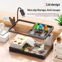 Aquarium transparent en plastique pour tortues avec plateforme de basking et couvercle, idéal pour bureau et salon – Boîte d'élevage et de reproduction pour poissons