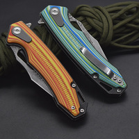 Couteau pliant à roulement à billes avec lame en acier Damas VG10 et manche en G10, couteau de poche EDC portable pour le camping, la randonnée et la collection