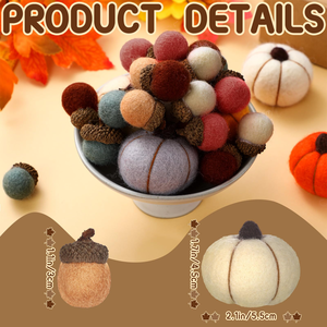 Zucche in feltro di <span class=keywords><strong>lana</strong></span> per decorazioni artigianali, piccole zucche in feltro fatte a mano, ghiande assortite per decorazioni per feste e festività - Product Image 5