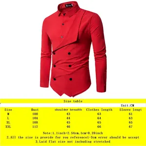 Camicia formale da uomo di moda camicia in cotone doppiopetto rosso solido per ufficio