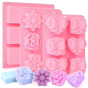 Stampi per Sapone Fatti a Mano in <span class=keywords><strong>Silicone</strong></span> SILIKOLOVE Factory, Antiaderenti, Senza BPA, Certificati LFGB Platinum, a 6 Cavità, con Forme Miste Rettangolo e <span class=keywords><strong>Cuore</strong></span> - Product Image 1