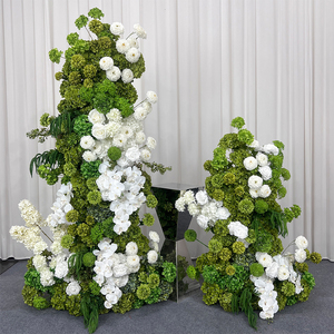 Colonne de fleurs artificielles en soie blanche et verte, faite sur mesure, luxueuse, pour décoration de mariage, arche florale réaliste - Product Image 2