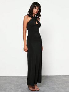 Nouvelle Robe Longue Noire Halter Découpée pour Femme 2026, Dos Nu, Coupe Ajustée, Sans Manches, pour Soirée Formelle, Personnalisation OEM - Product Image 3