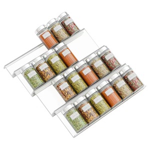 Acrylic Tiered Spice Rack <b>Drawer</b> Organizer Transparent Black Standing Type Foldable Punch Free Condiment Storage Shelf - Product Image 3