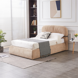 Letto matrimoniale/king size imbottito in tessuto, con doppia piattaforma, molto spesso, elegante, beige-marrone, con testiera trapuntata. - Product Image 3