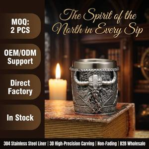Vaso Vikingo Long Horn <span class=keywords><strong>de</strong></span> 50 ml, Listo para Enviar, Tallado en 3D, Resina y Acero Inoxidable, MOQ Bajo para Vendedores en Línea - Product Image 1