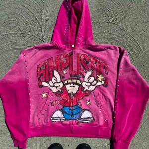 Sudadera con Capucha Personalizada 100% Algodón, Lavado Ácido, Corte Cuadrado, Impresión DTG, Unisex, Estilo Urbano con Pedrería, Vintage, Decoloración al Sol, Cierre de Cremallera - Product Image 4