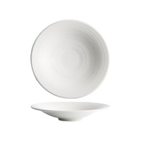 Assiette creuse en céramique moderne à texture rayonnante, finition sable blanc, pour restaurant et hôtel