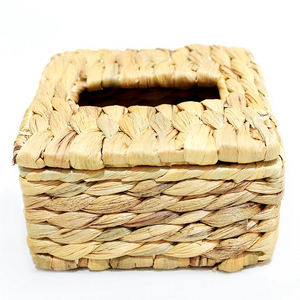 Boîte à mouchoirs carrée moderne, écologique, durable et imperméable en fer et jacinthe d'eau, avec couvercle à rabat – Meilleure vente - Product Image 1