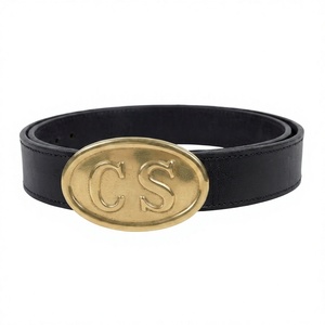 Cinturón de Cuero Negro Premium para Hombre, Estilo Heritage con Emblema CS, Hebilla Ovalada de Latón Envejecido, Diseño Auténtico de Inspiración Vintage - Product Image 1