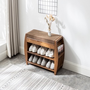 <b>Bamboo</b> Entryway Shoe Bench 80-100 Cm Freestanding Shoe Rack With Seat Minimalist Design For Home Use - Product Image 2