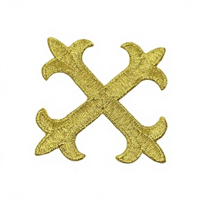 High-Density Eco-Friendly Woven <b>Patches</b>-Damask Weave Embroidered Gold Cross <b>Sew</b>-<b>On</b> Customized Color Logo English Hats Alphabet - Product Image 1