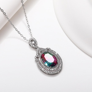 Collana con ciondolo ovale in pietra colorata per donna, elegante catena a clavicola, gioiello alla moda, idea regalo - Product Image 6
