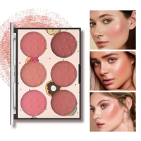 Palette de fard à joues pressé 6 couleurs motif donut mignon pour la vente en gros de cosmétiques