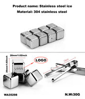 26mm 1.02 pouces nouvelle vente chaude sans BPA métal réutilisable Cubes à glace café pierres de refroidissement en acier inoxydable Cubes à glace avec pince