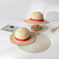 Sombrero de Paja Natural de Anime Luffy, Sombrero de Cosplay, Accesorios para Actuaciones, Disfraz para Fiestas, Sombreros de Paja Amarillos de Verano para Fanáticos Jóvenes