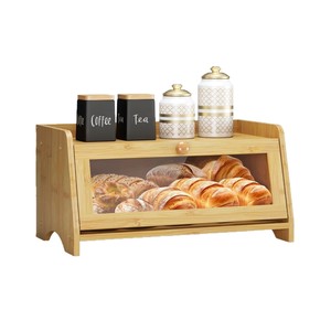 Boîte de rangement pour pain en bambou avec couvercle, récipient alimentaire en bois pour comptoir de cuisine - Product Image 3