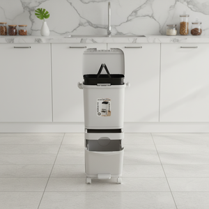 Bidone della <span class=keywords><strong>Spazzatura</strong></span> in Plastica a Tre Livelli <span class=keywords><strong>Salvaspazio</strong></span> Grande Capacità per Cucina Riciclabile Contenitore per Rifiuti - Product Image 4