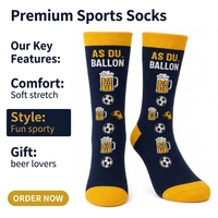 Chaussettes personnalisées pour hommes, motif bière et texte français, bleu marine et jaune, chaussettes hautes amusantes, cadeau pour les amateurs de football, chaussettes pour soirées apéritif