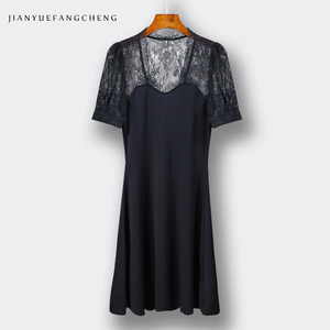 OEM&ODM Gaun Wanita Hitam Model A-line Klasik Hepburn dengan Aksen Renda, Kain Rajut Elastis, <span class=keywords><strong>Patchwork</strong></span>, Lengan Mengembang, dan Pinggang Ketat, Dapat Dipesan Sesuai Keinginan - Product Image 3