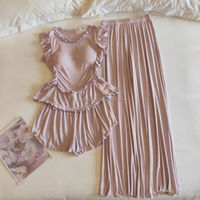 Pyjamas en modal pour femmes, doux, été, vente chaude, couleur unie, délicats, raffinés, à volants, chemises de nuit décontractées, vêtements de maison