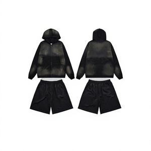 Conjunto de Pantalones y Sudadera con Capucha para Hombre, Estilo Urbano, Verano, Lavado Ácido, Personalizado, 100% Algodón, Tejido de Punto, 340g, Estampado en Relieve, Transpirable - Product Image 5