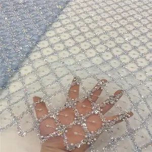 幅145 cmポリエステルメタリックパール刺繍メッシュ生地ビーズスパンコールチュールフレンチレース生地ドレス女性スカート - Product Image 1